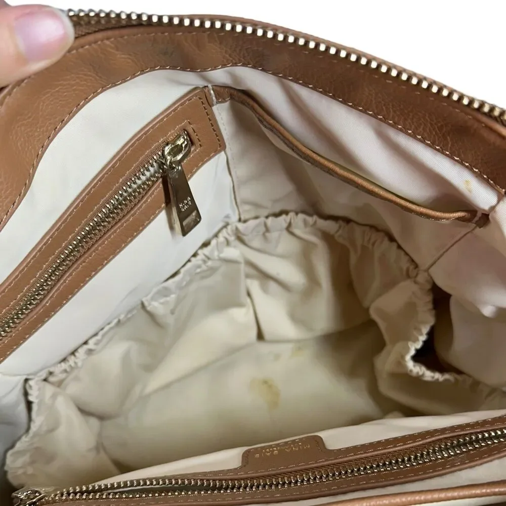 Mina Baie Harper Backpack Diaper Bag Brown Cognac Leather $319 MSRP